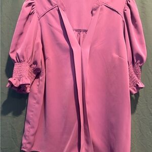 Pink Smocked Blouse with Puff Sleeves